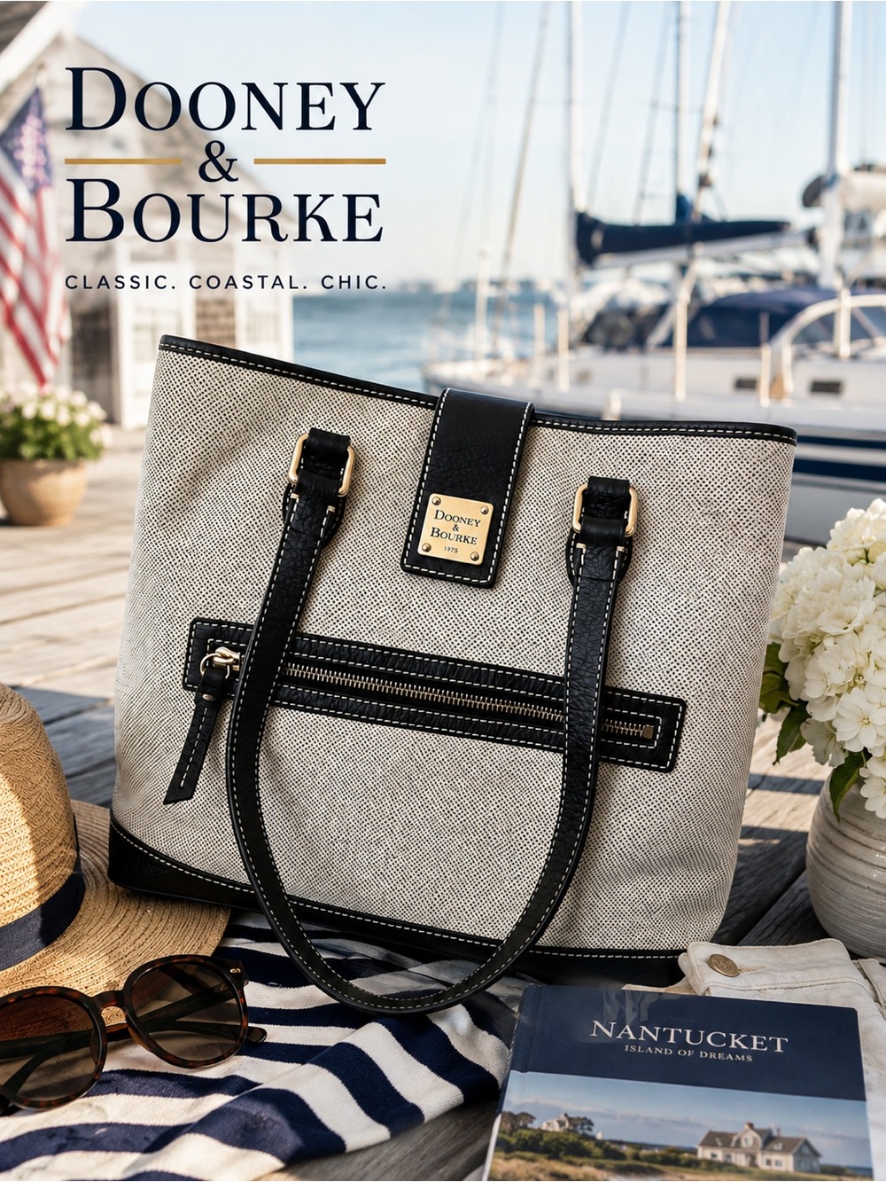 Dooney & Bourke Classic Cabriolet Shopper Tote Woven Black & White Y2K